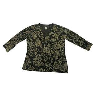 Jones New York Collection Petite Floral V-Neck 3/4 Sleeve Knit Top Size PL